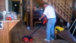 Dad cleaning the tile grout